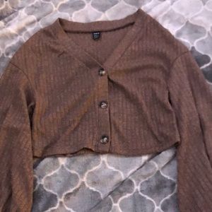 Brown button up crop top